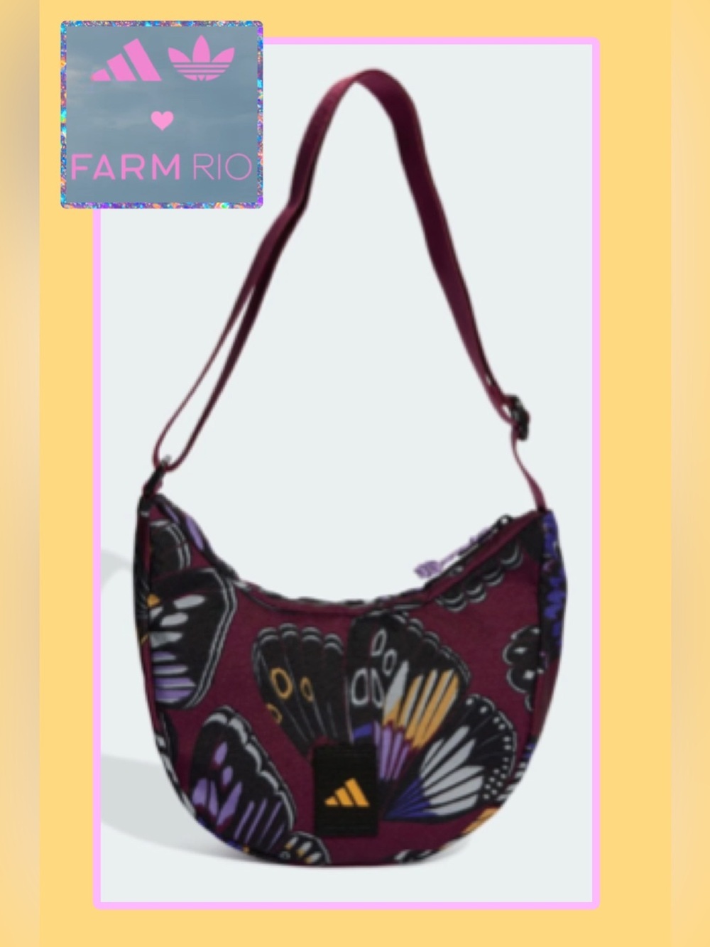 NWT Farm Rio x Adidas Butterfly Print burgundy Crossbody Bag Adidas Farm Sacoche